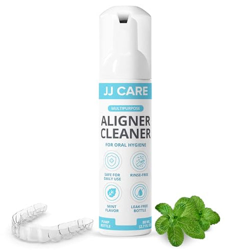 JJ CARE Aligner Cleaner Foam (Pack of 1) 80ml, Mint Flavored Retainer Cleaner Foam, Multi-Purpose Whitening Foam for Aligners, Retainers, Mouth Guards, Invisaligner Whitening Foam